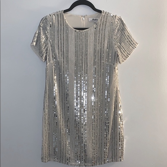 silver sequin t shirt dress womens Sequin T-Shirt Mini Dress in SILVER SEQUIN
